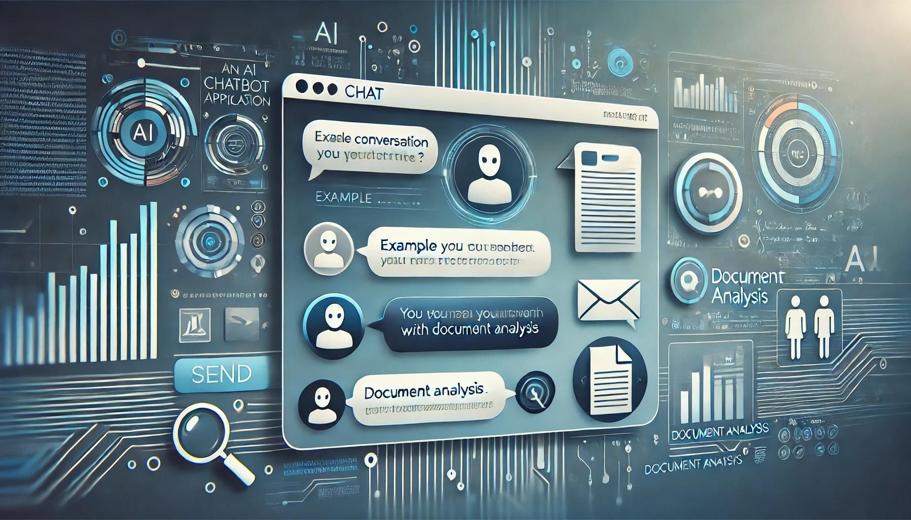 Digital interface showcasing an AI chatbot application with document analysis features and various data visualizations.